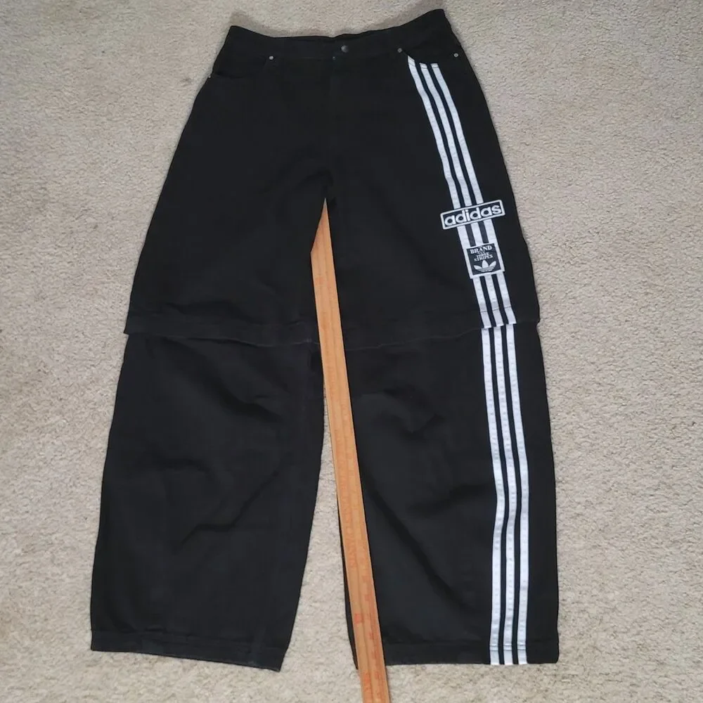 NWOT Adidas Adibreak Denim Two-In-One Jeans Womens 32 Black White Baggy Skater - Picture 6 of 16